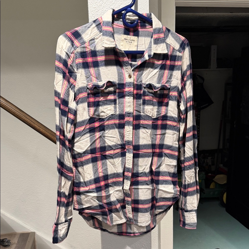 Abercrombie & Fitch Navy and Pink Plaid Shirt